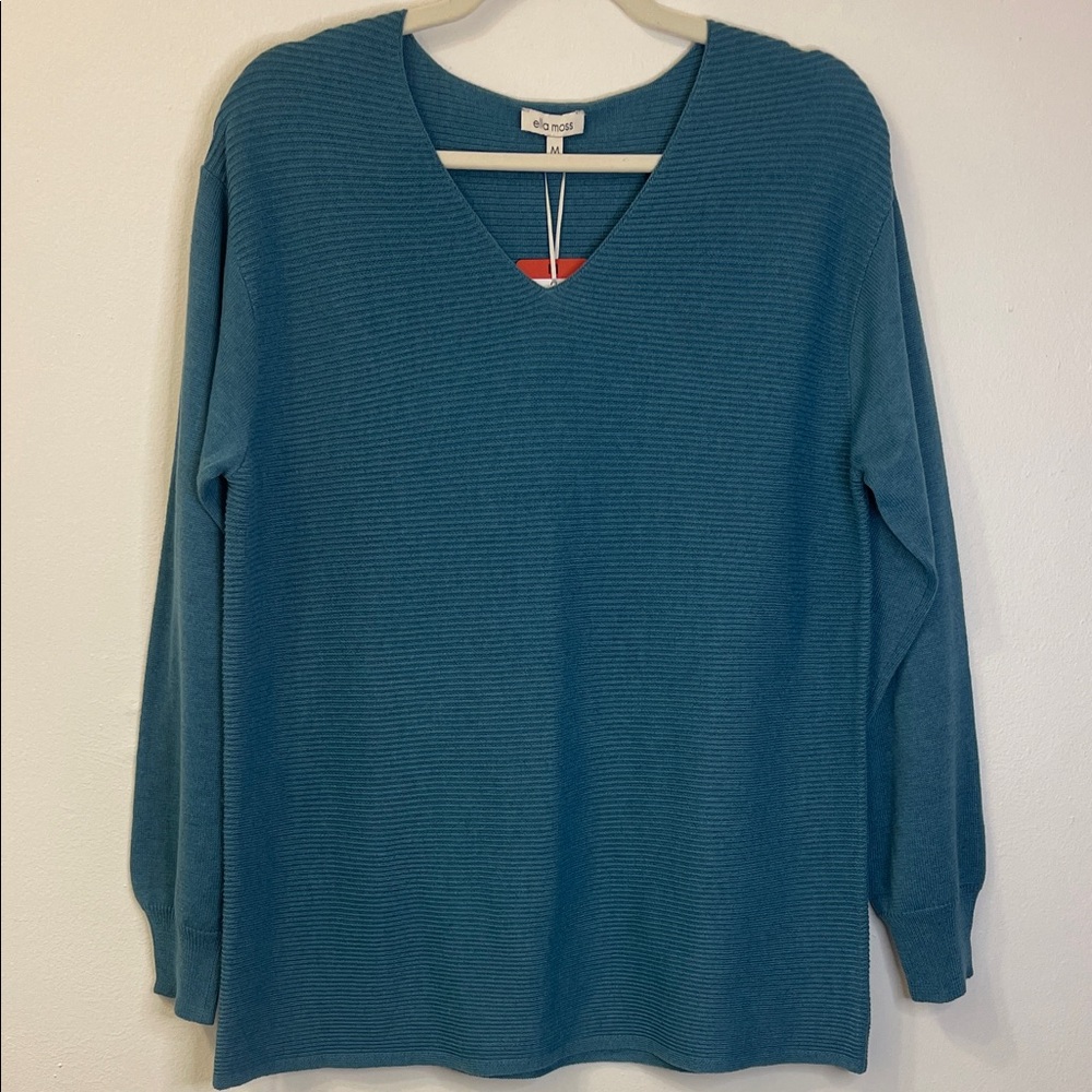 Ella Moss Teal V-Neck Sweater Size Medium PTP 20”-22” NWT